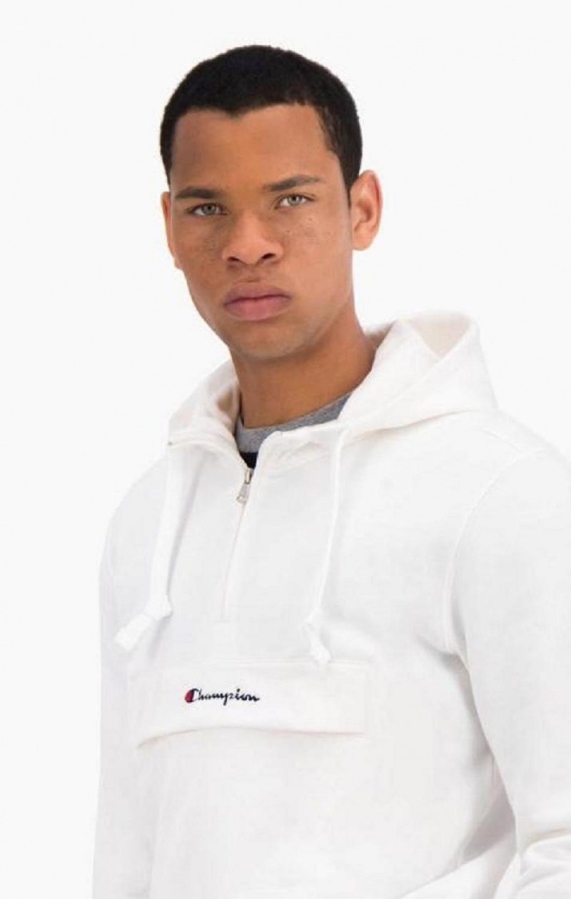 Pánské Mikina s Kapucí Champion Half Zip-Up Flap Pocket Fleece Hoodie Bílé | 2615-NMXLR