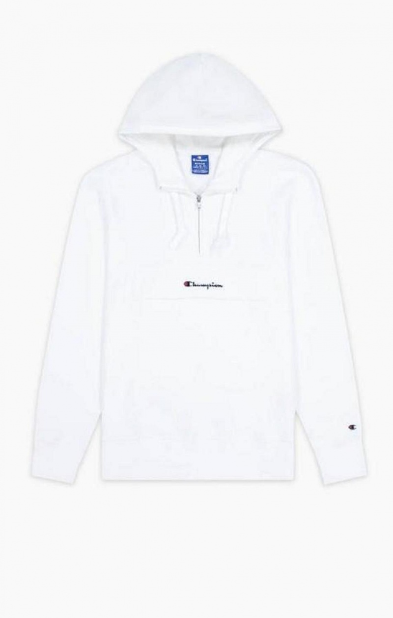 Pánské Mikina s Kapucí Champion Half Zip-Up Flap Pocket Fleece Hoodie Bílé | 2615-NMXLR