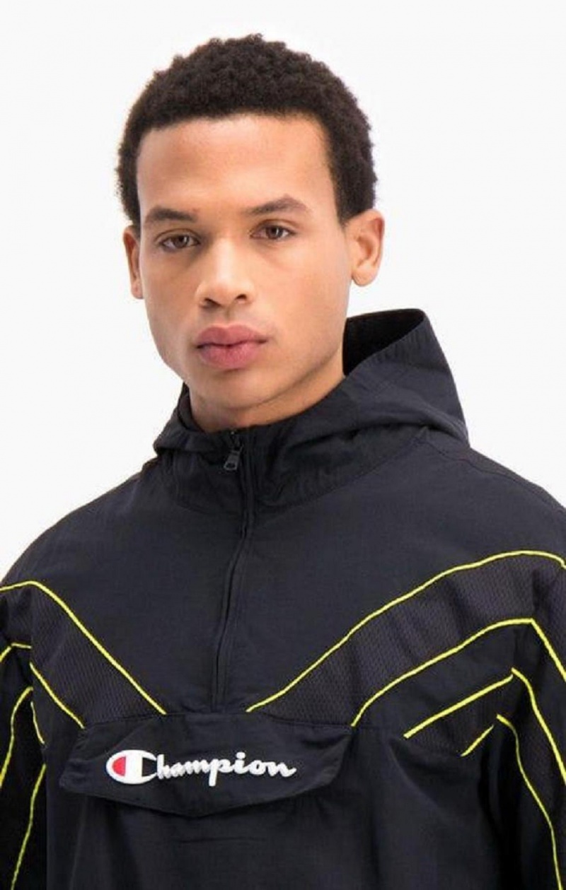 Pánské Mikina s Kapucí Champion Half Zip-Up Neon Stripe S Kapucí Track Jacket Černé | 6305-CBDAX