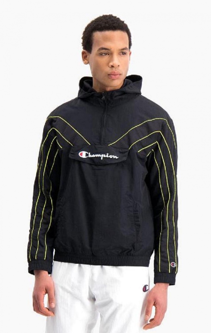 Pánské Mikina s Kapucí Champion Half Zip-Up Neon Stripe S Kapucí Track Jacket Černé | 6305-CBDAX