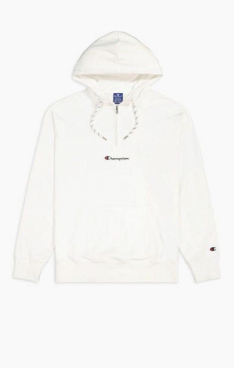 Pánské Mikina s Kapucí Champion Half Zip-Up Oversized Script Logo Hoodie Bílé | 7658-AGIDQ