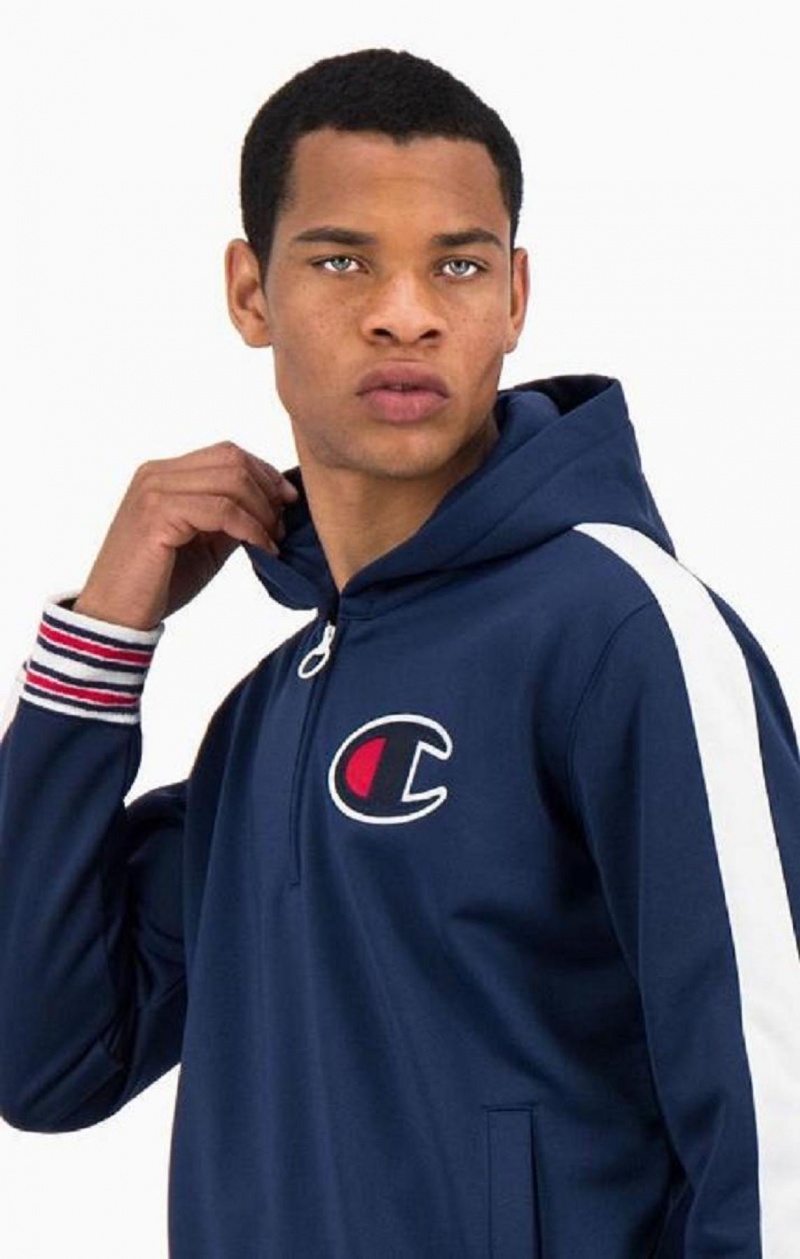 Pánské Mikina s Kapucí Champion Half Zip-Up Stripe Sleeve Basketball Sweatshirt Blankyt | 6291-EDRXJ