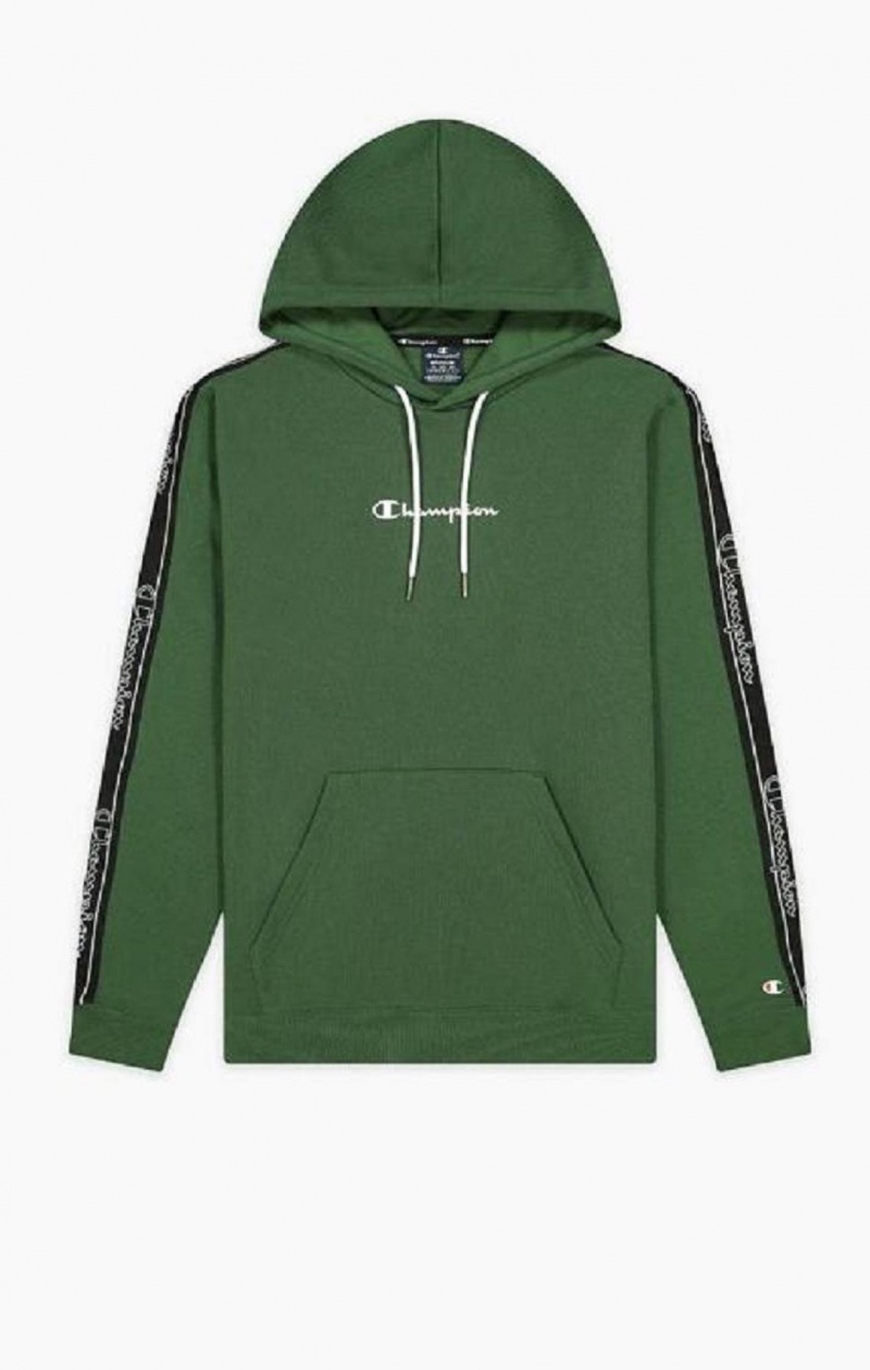 Pánské Mikina s Kapucí Champion Jacquard Logo Tape Hoodie Světle Zelene | 7054-AZNPK