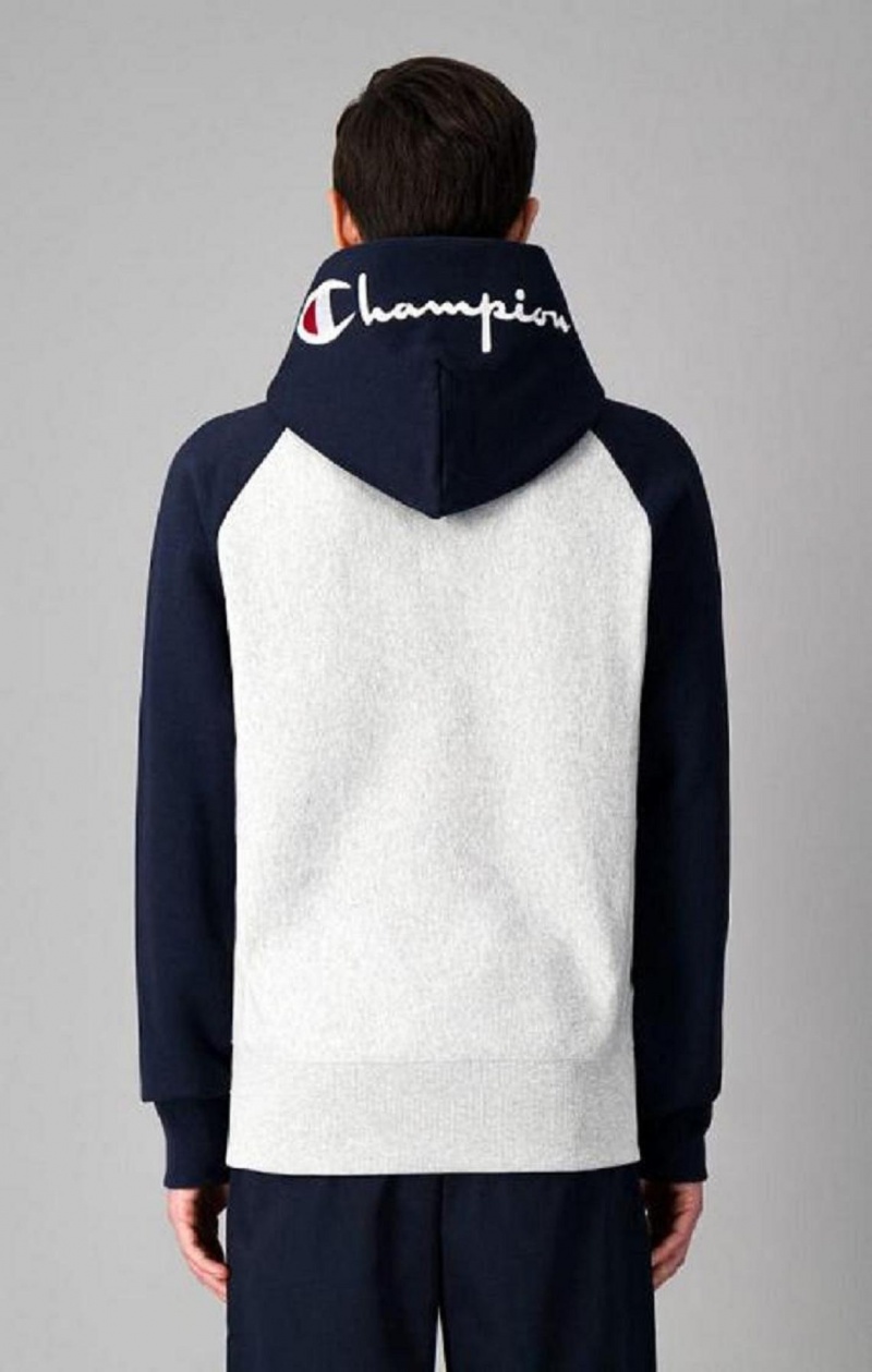 Pánské Mikina s Kapucí Champion Logo Hood Colour Block Reverse Weave Hoodie Světle Šedé | 2795-UYQWF