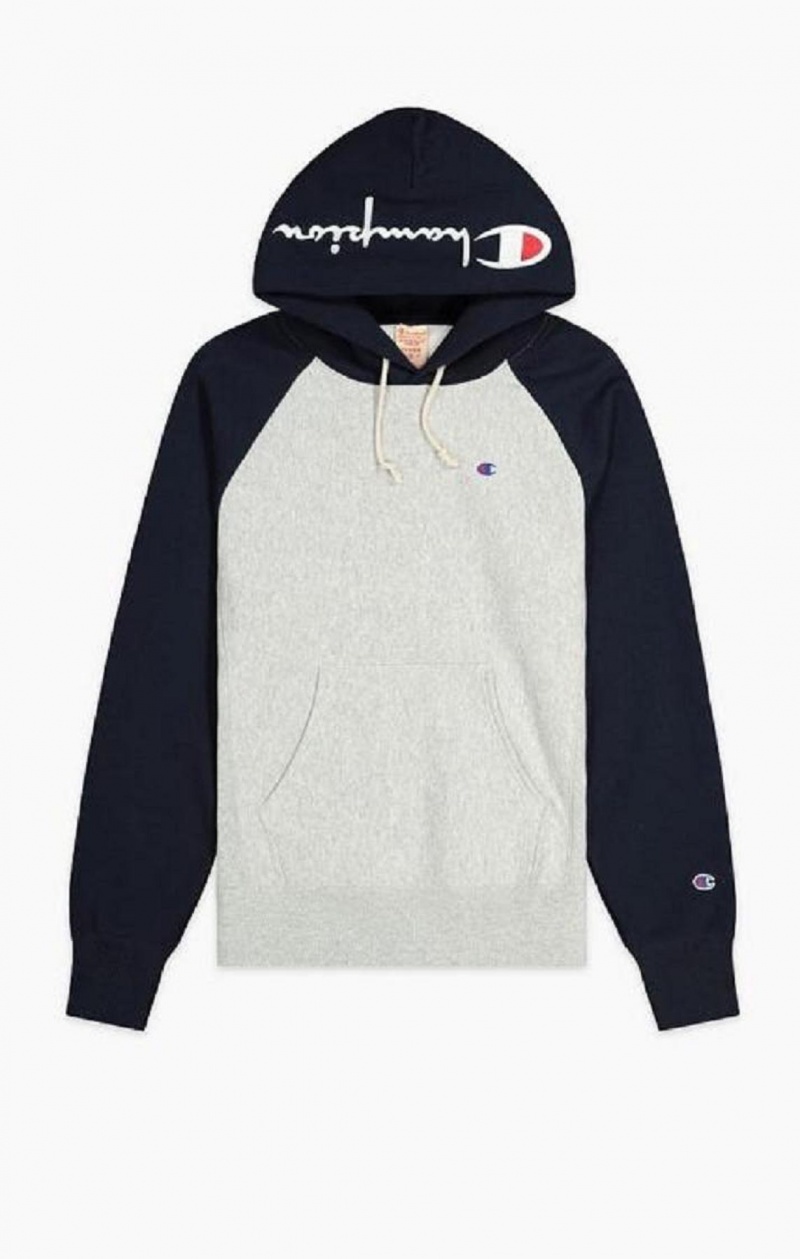 Pánské Mikina s Kapucí Champion Logo Hood Colour Block Reverse Weave Hoodie Světle Šedé | 2795-UYQWF