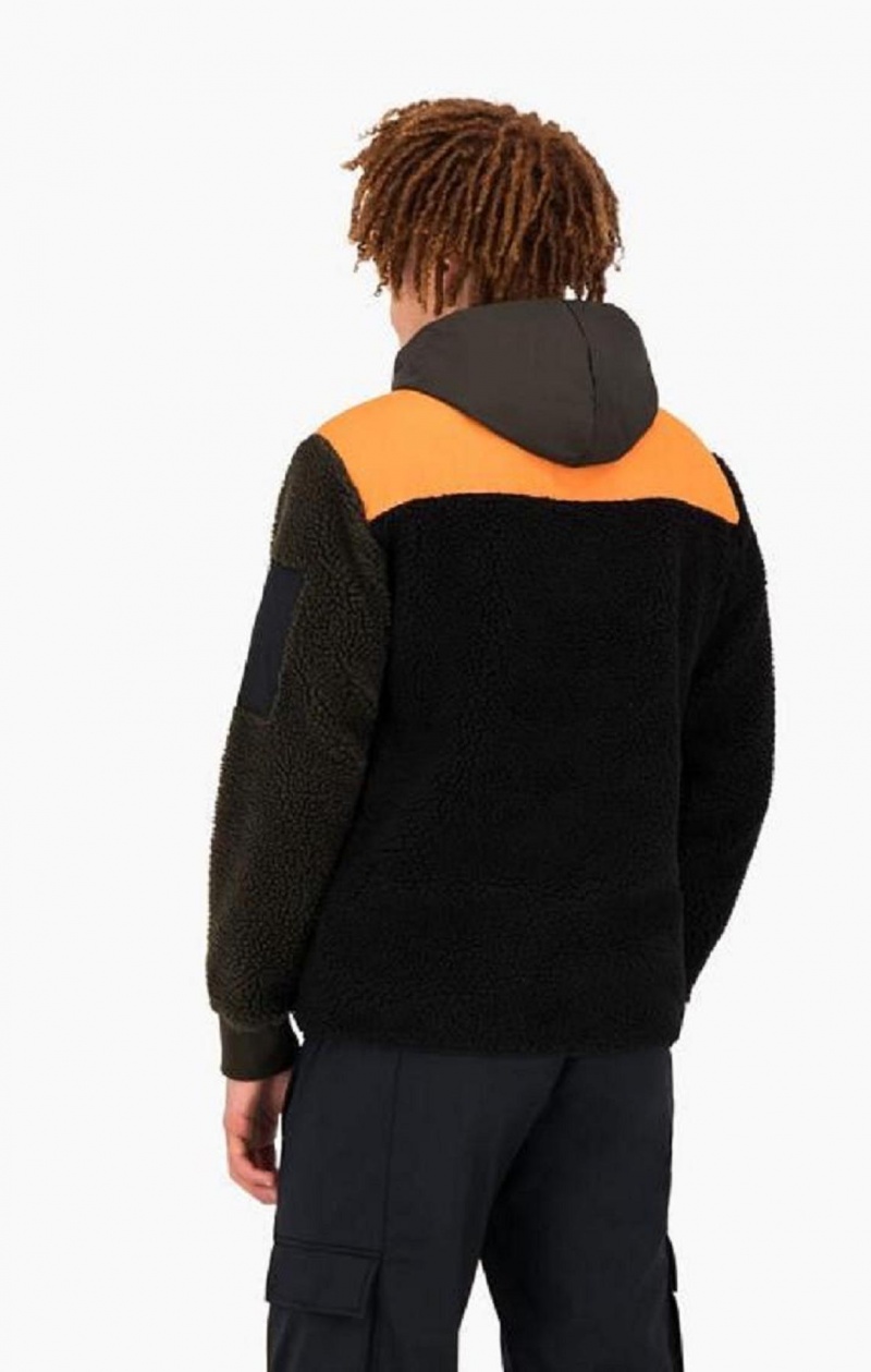 Pánské Mikina s Kapucí Champion Patchwork Half Zip-Up Teddy Hoodie Černé | 9037-VTNHM