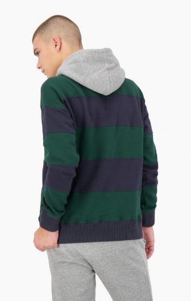 Pánské Mikina s Kapucí Champion Pruhovaný Contrast Hood Hoodie Zelene | 5631-NUDHI