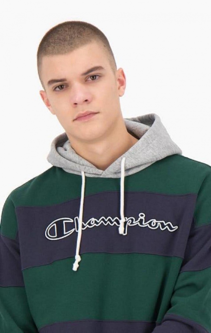 Pánské Mikina s Kapucí Champion Pruhovaný Contrast Hood Hoodie Zelene | 5631-NUDHI