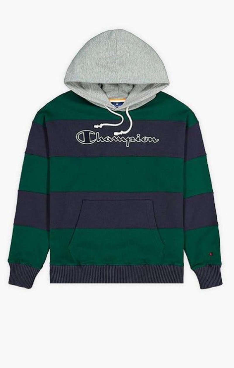 Pánské Mikina s Kapucí Champion Pruhovaný Contrast Hood Hoodie Zelene | 5631-NUDHI