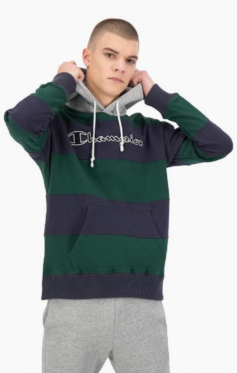 Pánské Mikina s Kapucí Champion Pruhovaný Contrast Hood Hoodie Zelene | 5631-NUDHI