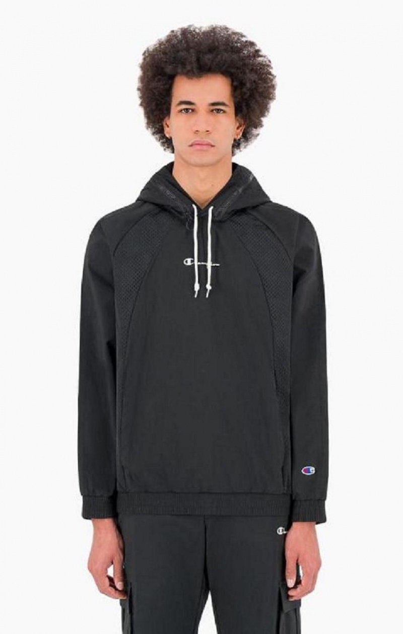 Pánské Mikina s Kapucí Champion Reflective Logo Mesh Panel 2-in-1 Sweatshirt Černé | 1427-DSYZL