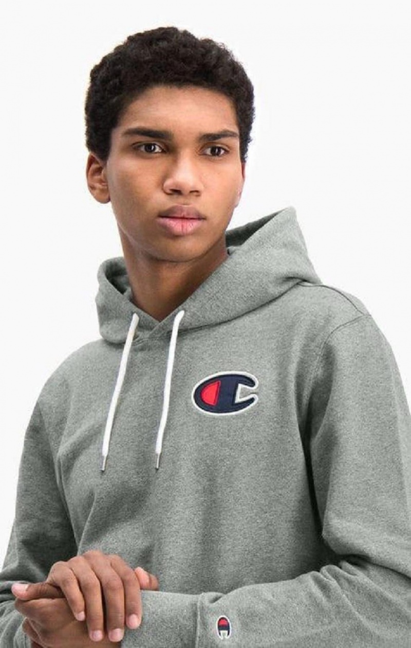 Pánské Mikina s Kapucí Champion Satin C Logo Bavlněné Terry Hoodie Tmavě Šedé | 8654-UCKRI