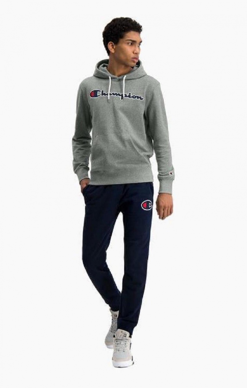 Pánské Mikina s Kapucí Champion Satin Script Logo Bavlněné Terry Hoodie Tmavě Šedé | 6180-CDPFG