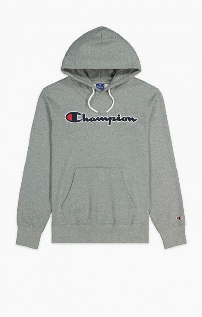 Pánské Mikina s Kapucí Champion Satin Script Logo Bavlněné Terry Hoodie Tmavě Šedé | 6180-CDPFG