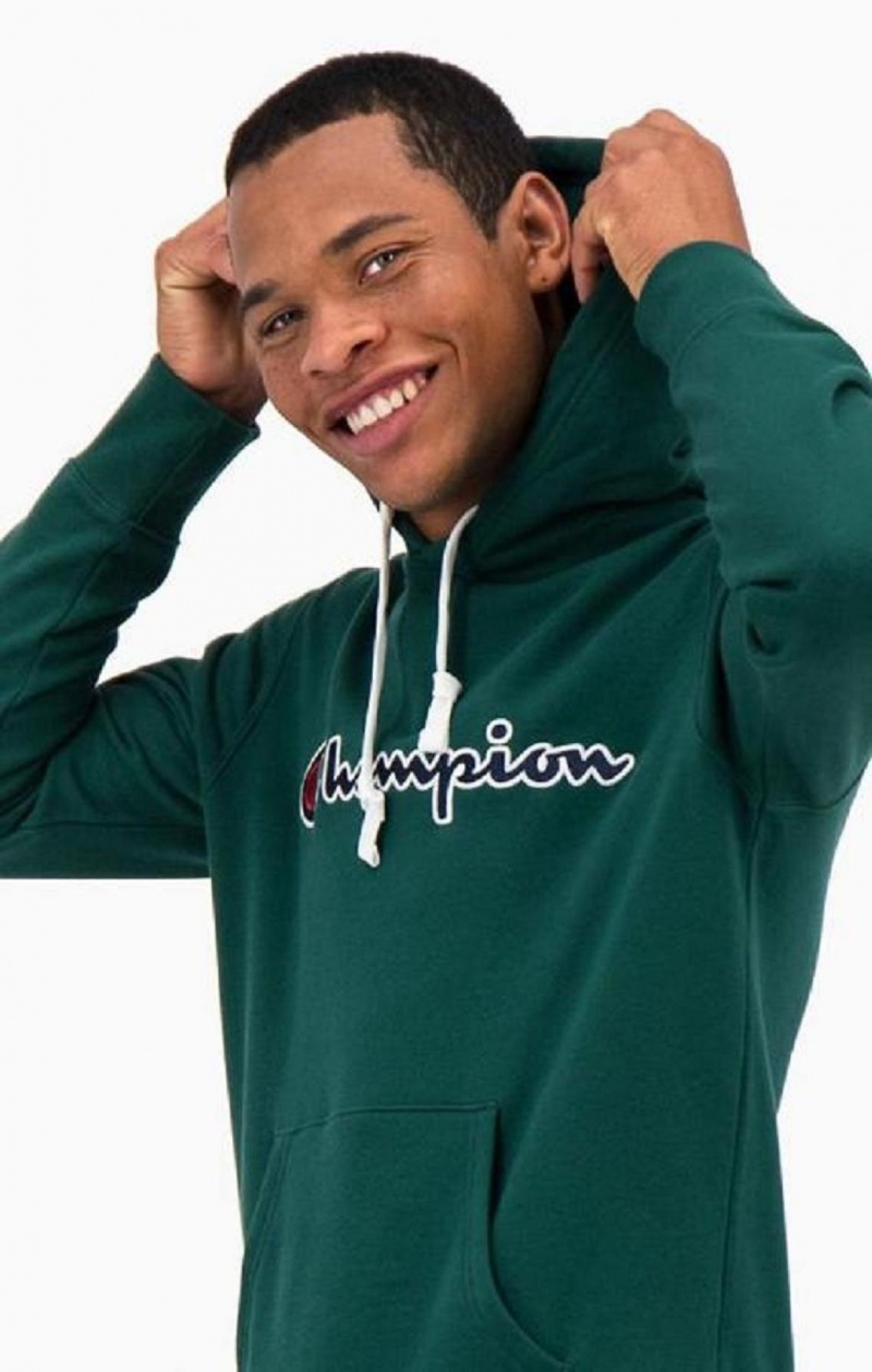 Pánské Mikina s Kapucí Champion Satin Stitch Script Logo Fleece Hoodie Světle Zelene | 2037-NKYCO