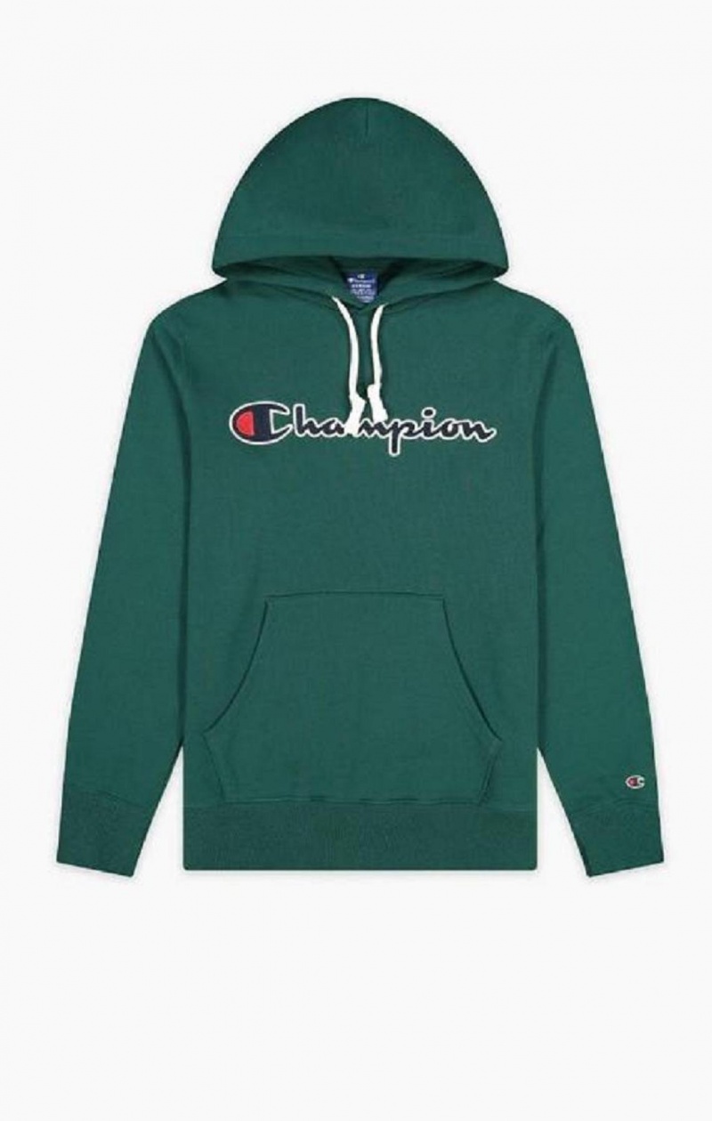 Pánské Mikina s Kapucí Champion Satin Stitch Script Logo Fleece Hoodie Světle Zelene | 2037-NKYCO