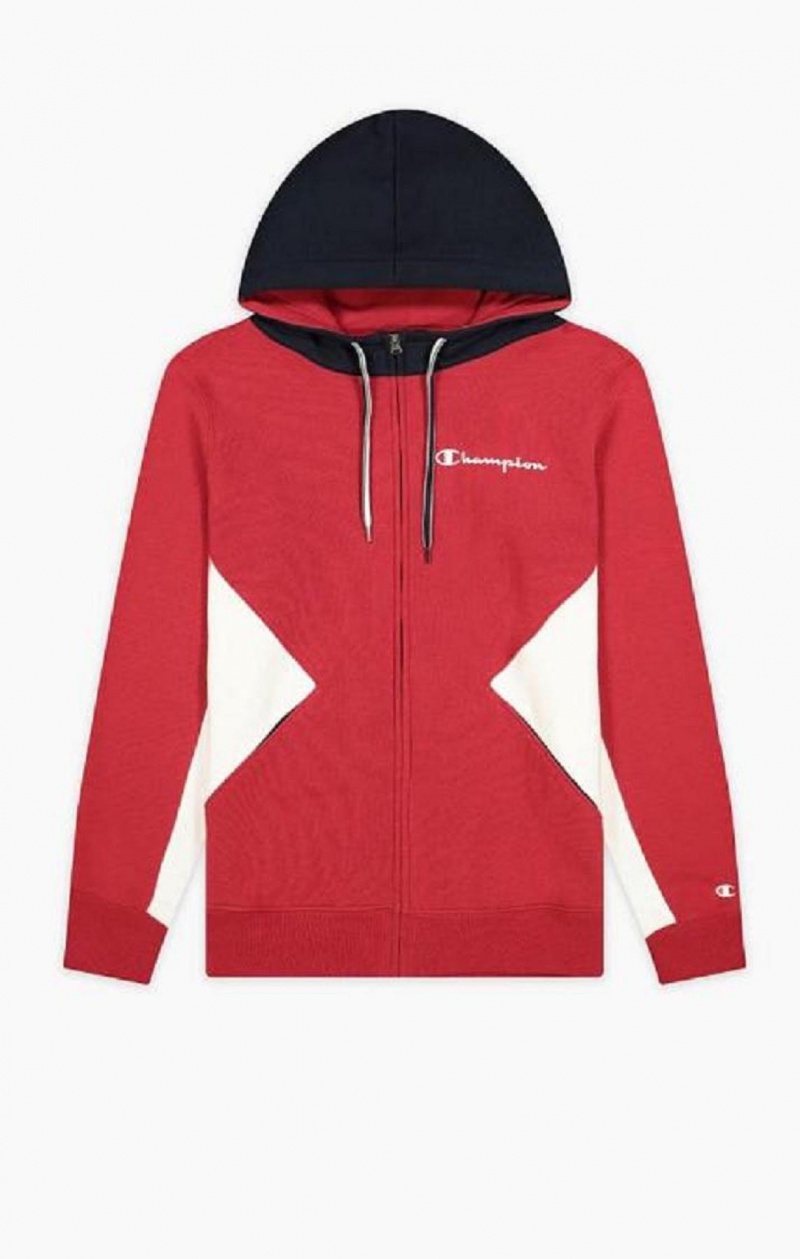 Pánské Mikina s Kapucí Champion Script Logo Colour Block Fleece Zip-Up Hoodie Červené | 0198-MGPKU