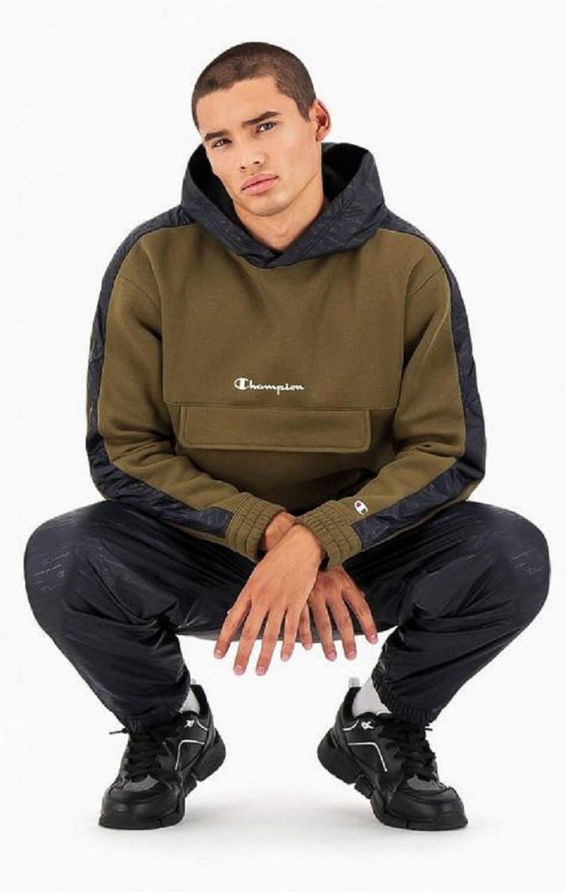 Pánské Mikina s Kapucí Champion Script Logo Fleece Hoodie Zelene | 7845-AHCGY