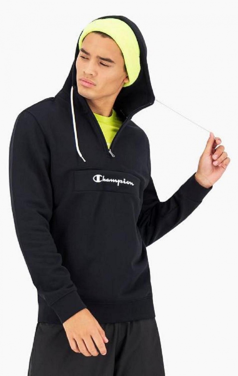 Pánské Mikina s Kapucí Champion Script Logo Half Zip-Up Hoodie Černé | 1385-IRJUS