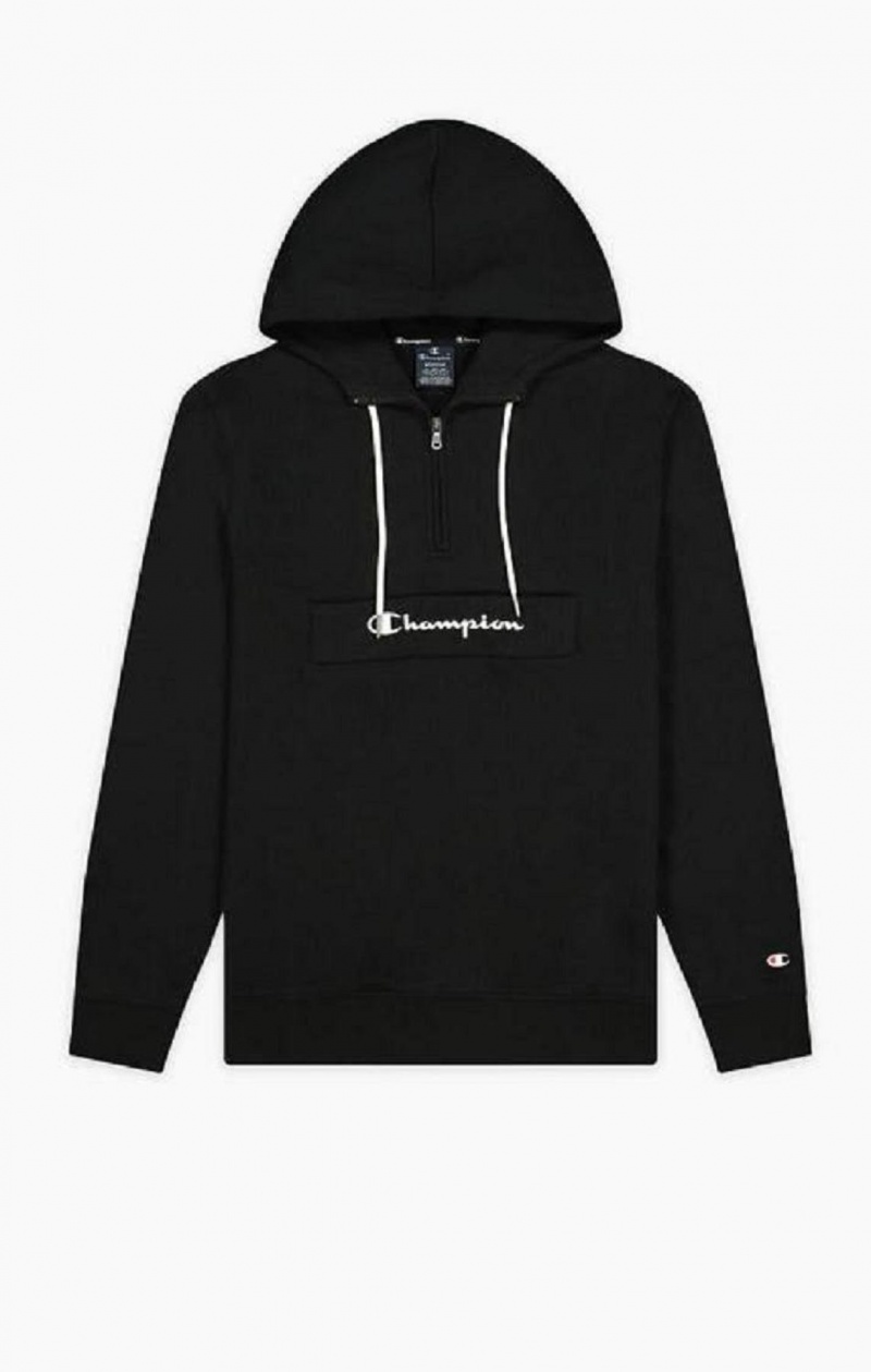 Pánské Mikina s Kapucí Champion Script Logo Half Zip-Up Hoodie Černé | 1385-IRJUS