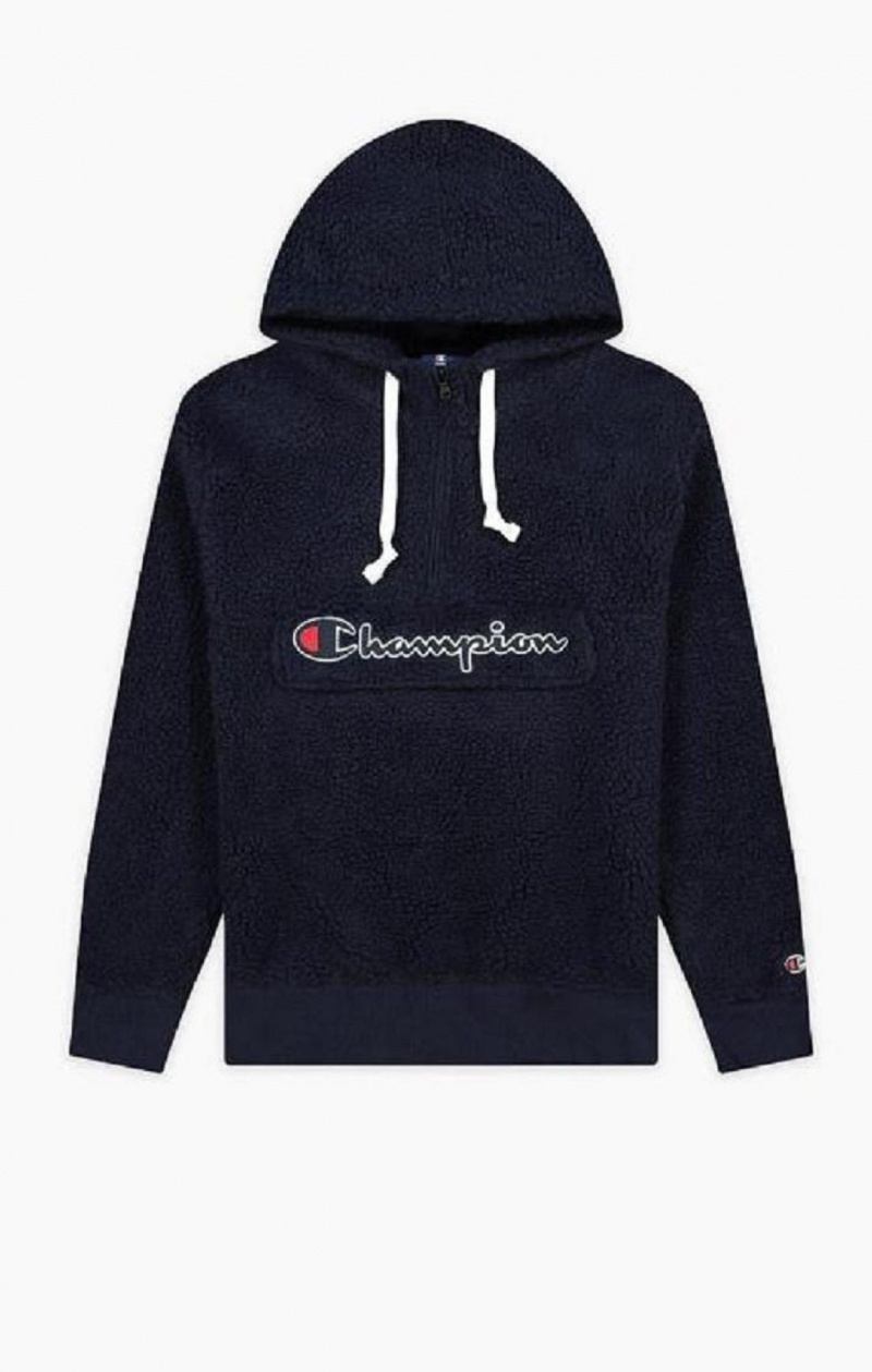 Pánské Mikina s Kapucí Champion Script Logo Half Zip-Up Hoodie Tmavě Tyrkysové | 6135-XKWAZ