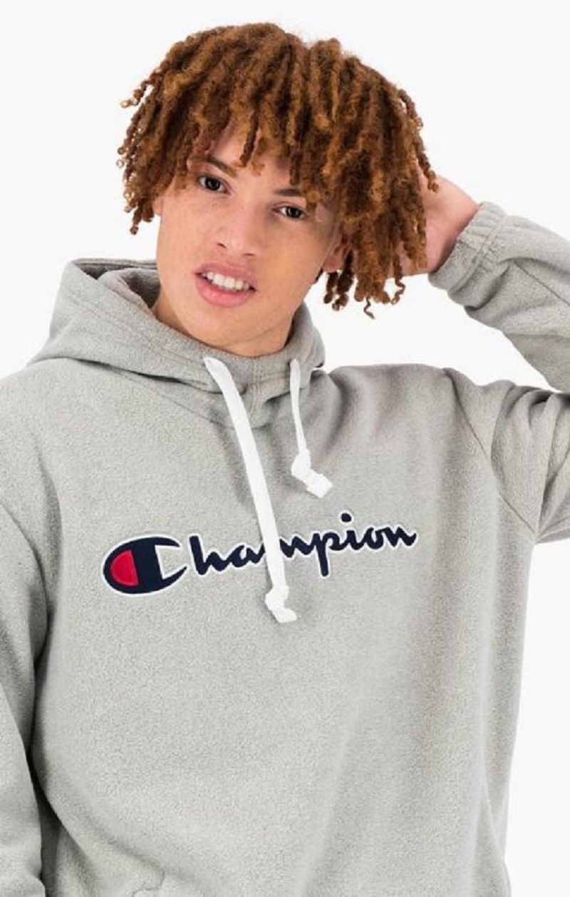 Pánské Mikina s Kapucí Champion Script Logo Polartech Fleece Hoodie Světle Šedé | 4720-HXGSV