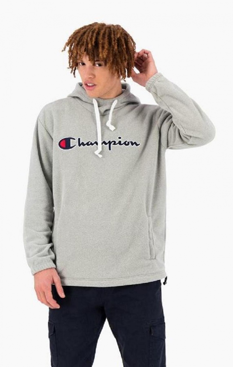 Pánské Mikina s Kapucí Champion Script Logo Polartech Fleece Hoodie Světle Šedé | 4720-HXGSV