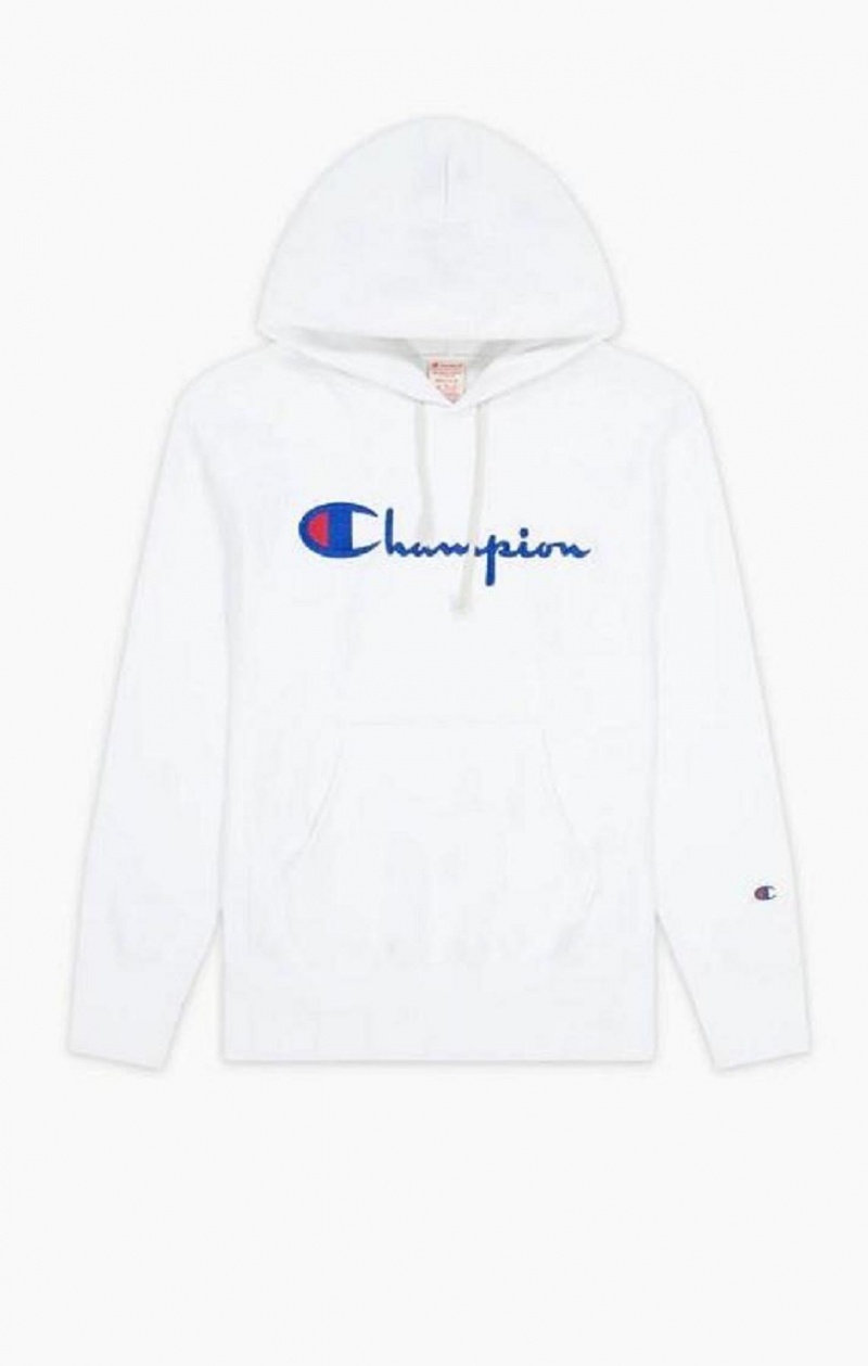 Pánské Mikina s Kapucí Champion Script Logo Reverse Weave Hoodie Bílé | 7904-KBQIU