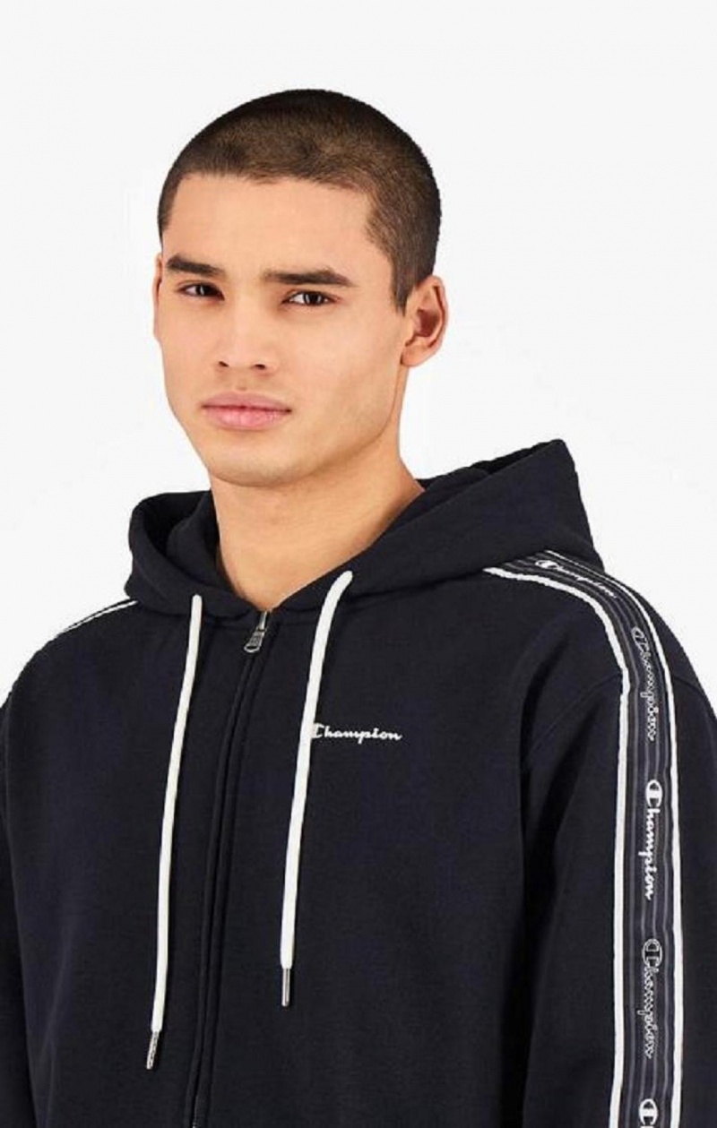 Pánské Mikina s Kapucí Champion Script Logo Tape Zip-Through Hoodie Černé | 3867-HQSXB