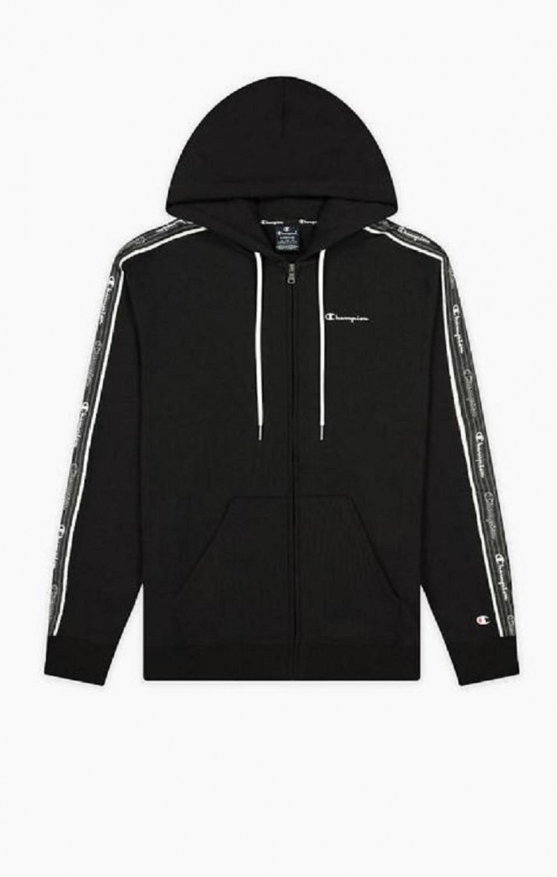 Pánské Mikina s Kapucí Champion Script Logo Tape Zip-Through Hoodie Černé | 3867-HQSXB