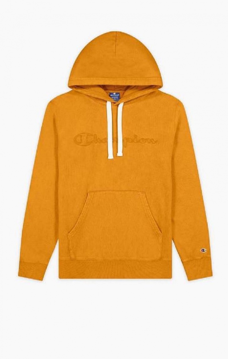 Pánské Mikina s Kapucí Champion Script Logo Washed Reverse Weave Hoodie Oranžové | 3789-HAGOL