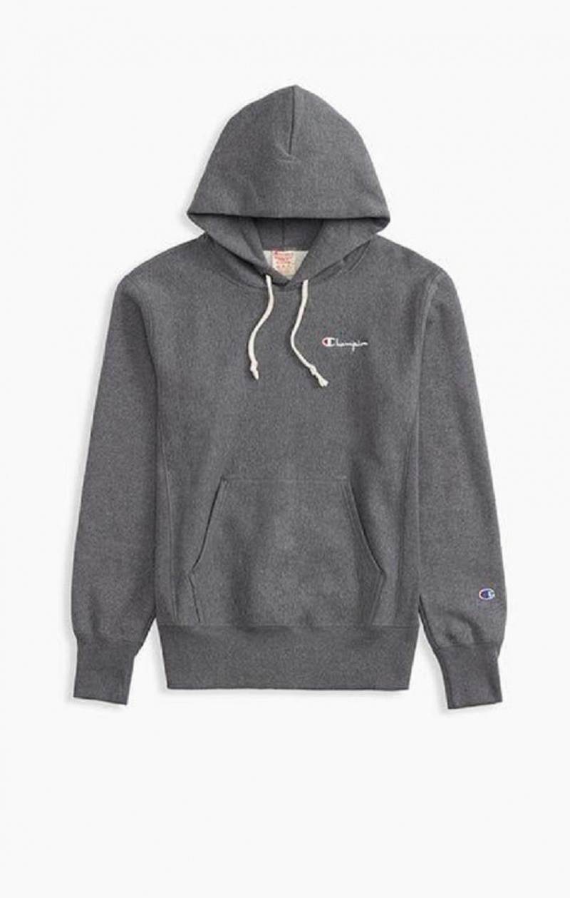 Pánské Mikina s Kapucí Champion Small Script Logo Hoodie Tmavě Šedé | 7524-GKODM