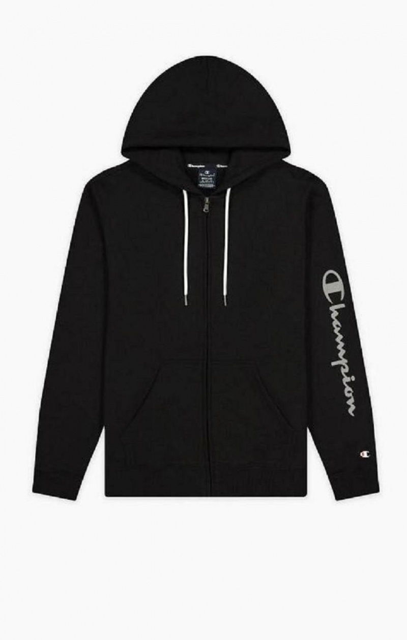 Pánské Mikina s Kapucí Champion Zip-Up Mesh Effect Script Logo Hoodie Černé | 6718-AOPLE