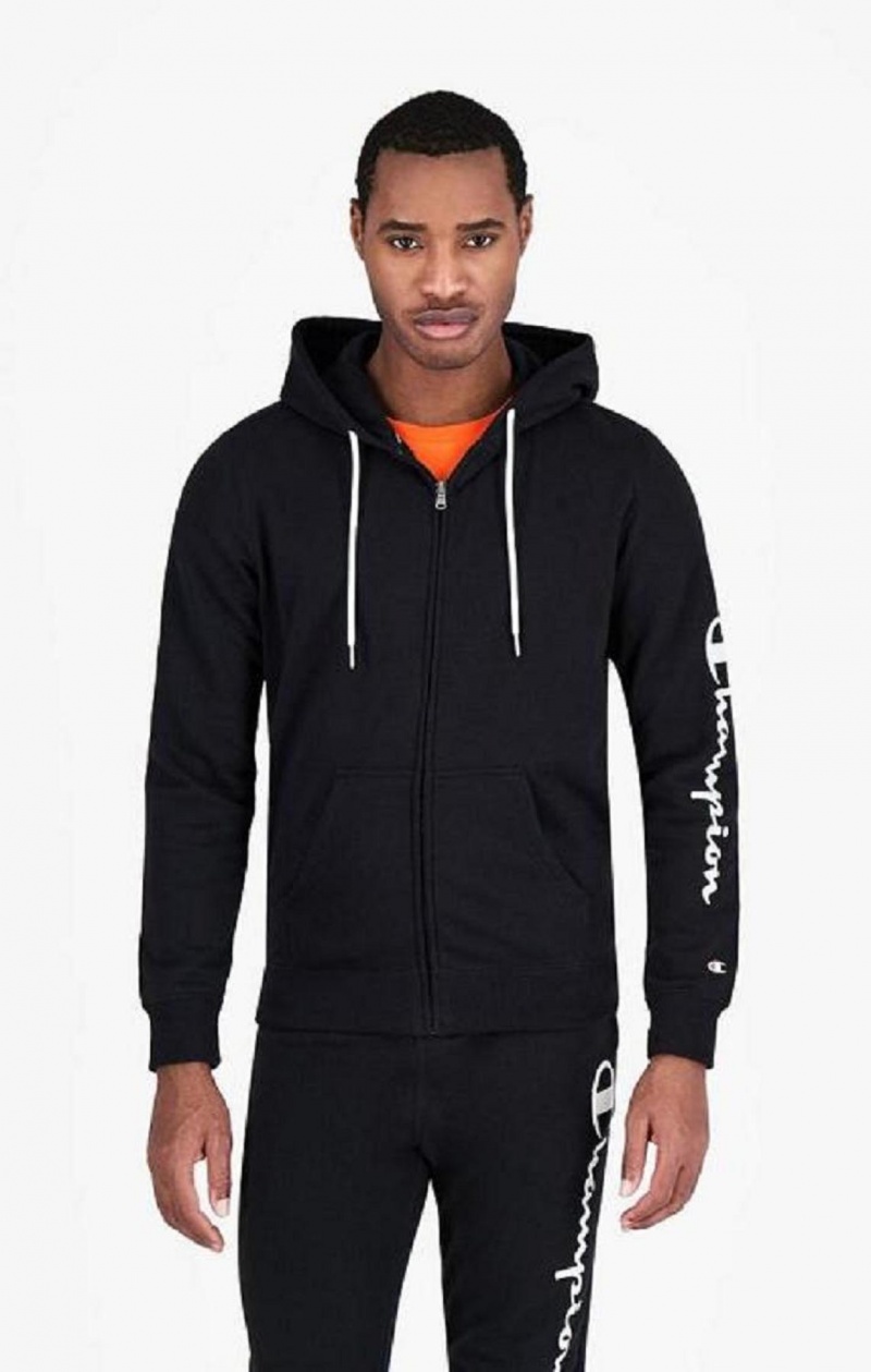 Pánské Mikina s Kapucí Champion Zip-Up Mesh Effect Script Logo Hoodie Černé | 6718-AOPLE