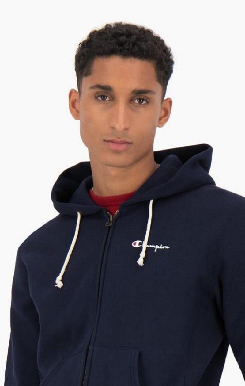 Pánské Mikina s Kapucí Champion Zip-Up Script Logo Hoodie Černé | 2543-QOFDZ