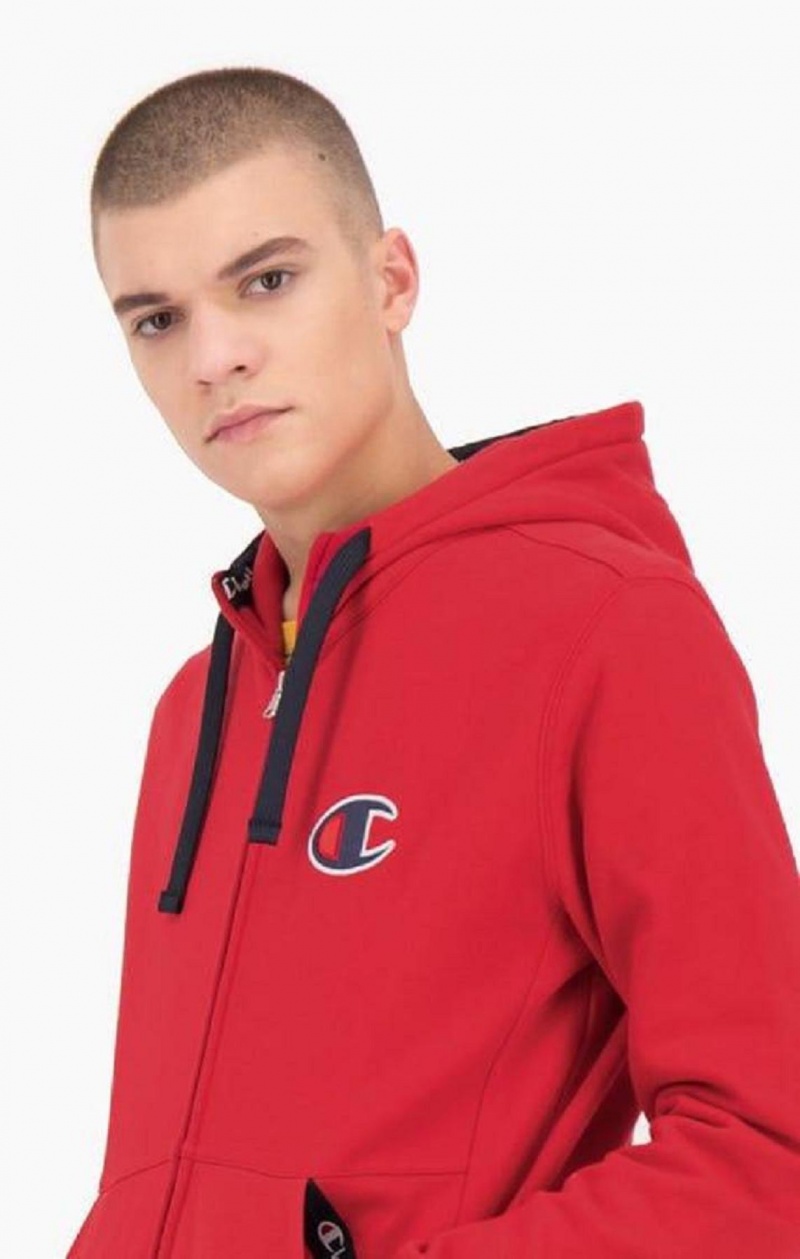 Pánské Mikina s Kapucí Champion Zip-Up Semišové C Bavlněné Terry Hoodie Červené | 2804-BKMLR