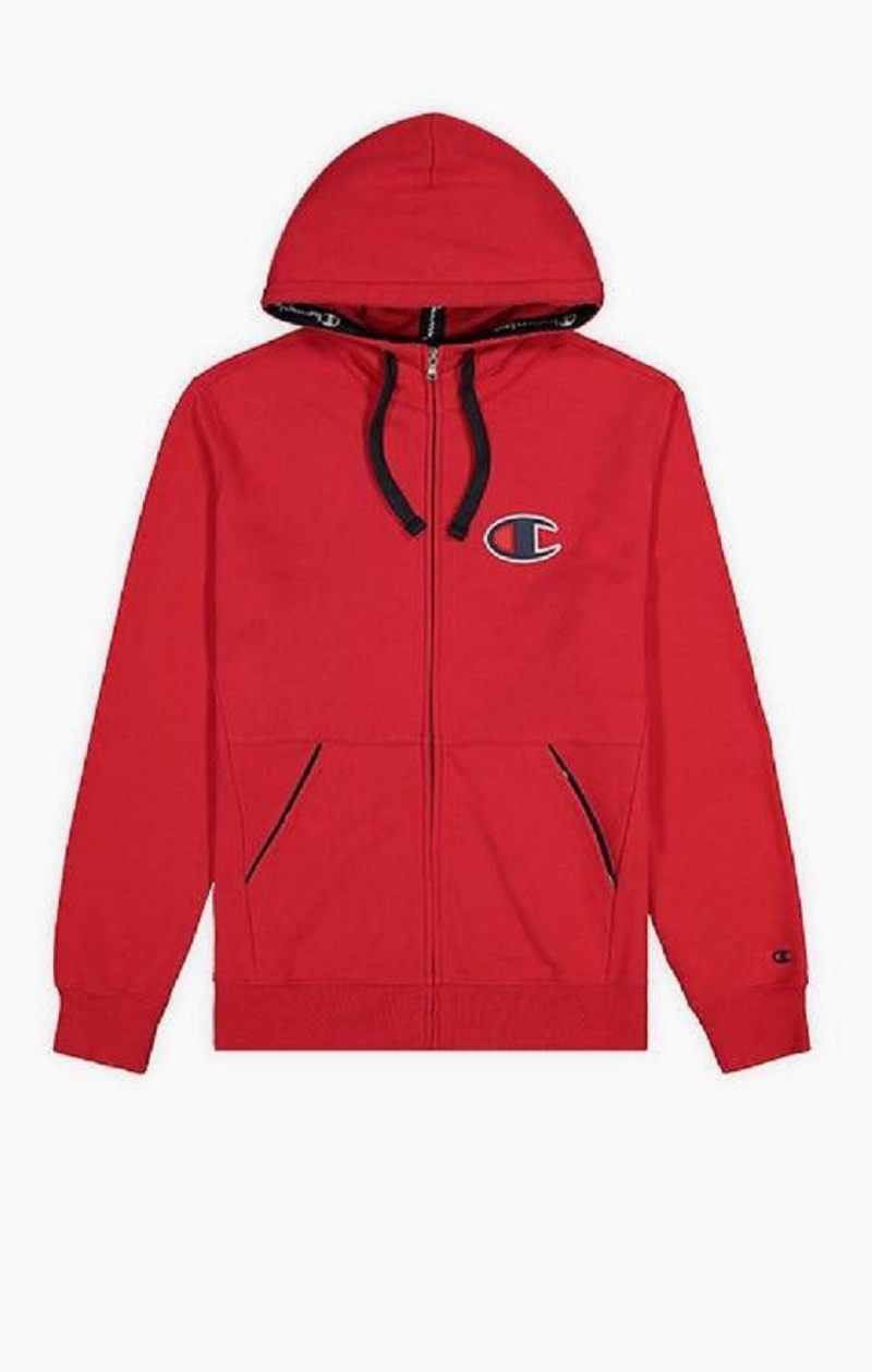 Pánské Mikina s Kapucí Champion Zip-Up Semišové C Bavlněné Terry Hoodie Červené | 2804-BKMLR