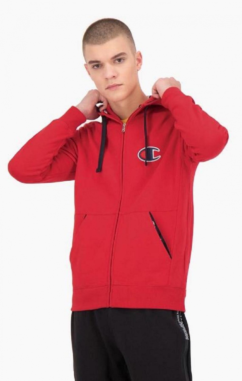 Pánské Mikina s Kapucí Champion Zip-Up Semišové C Bavlněné Terry Hoodie Červené | 2804-BKMLR