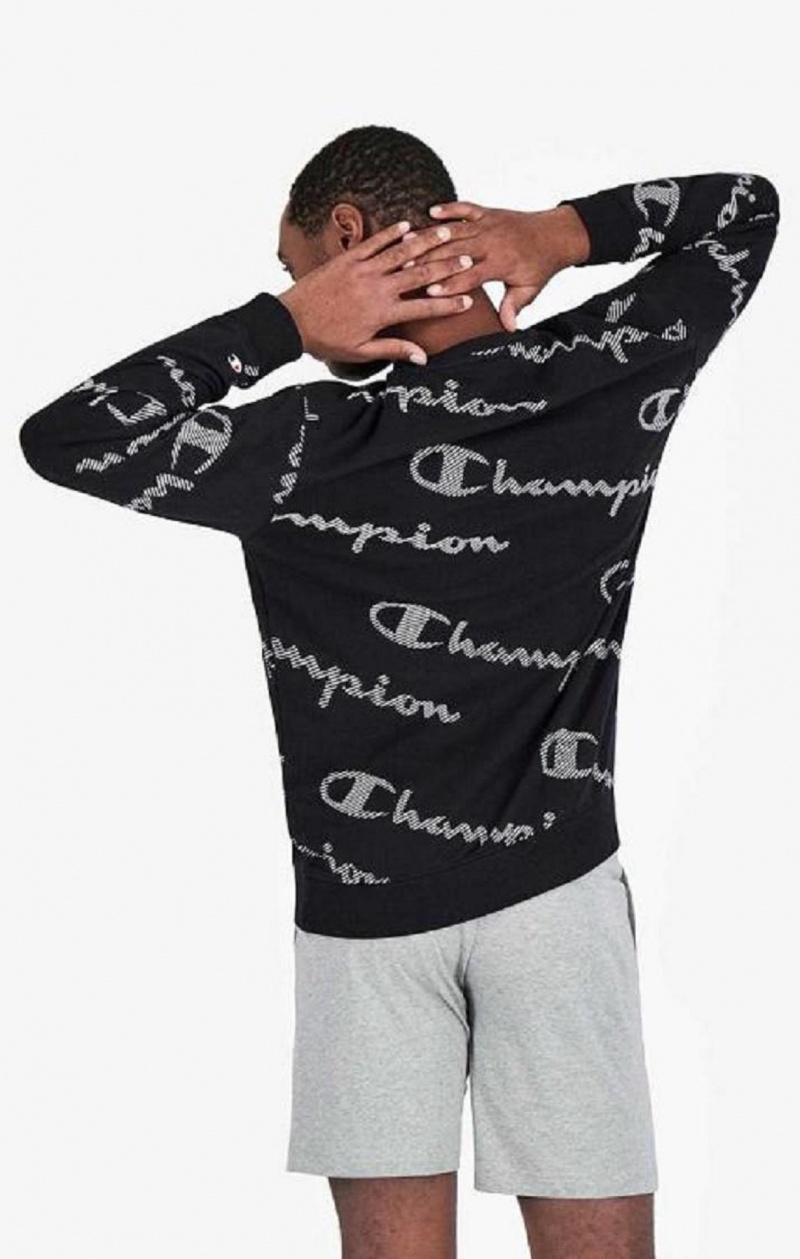 Pánské Mikiny Champion All-Over Pruhovaný Effect Script Logo Print Sweatshirt Černé | 2437-ZJQBN