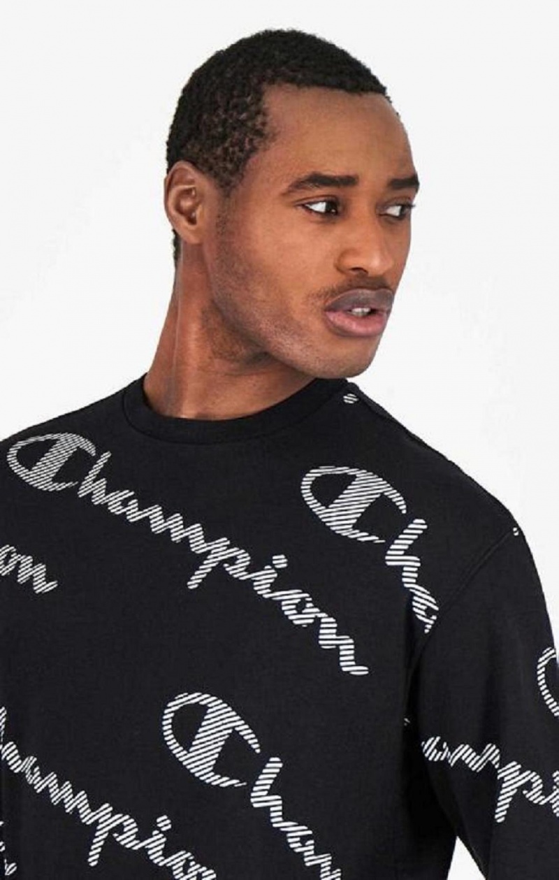 Pánské Mikiny Champion All-Over Pruhovaný Effect Script Logo Print Sweatshirt Černé | 2437-ZJQBN