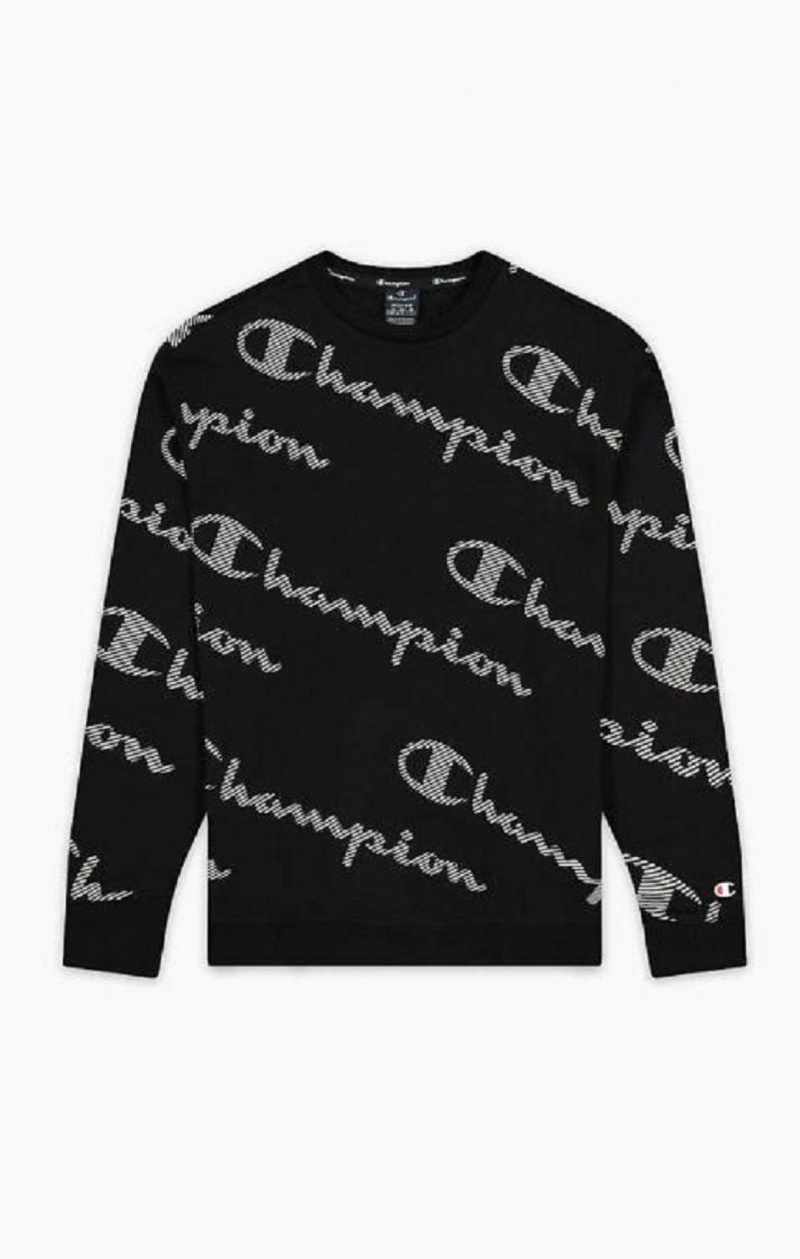 Pánské Mikiny Champion All-Over Pruhovaný Effect Script Logo Print Sweatshirt Černé | 2437-ZJQBN