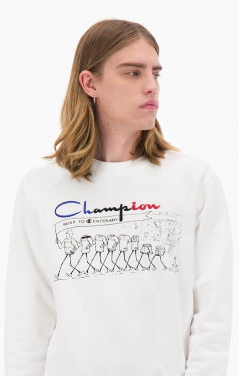 Pánské Mikiny Champion Archive Print Reverse Weave Sweatshirt Bílé | 7021-PFRHX