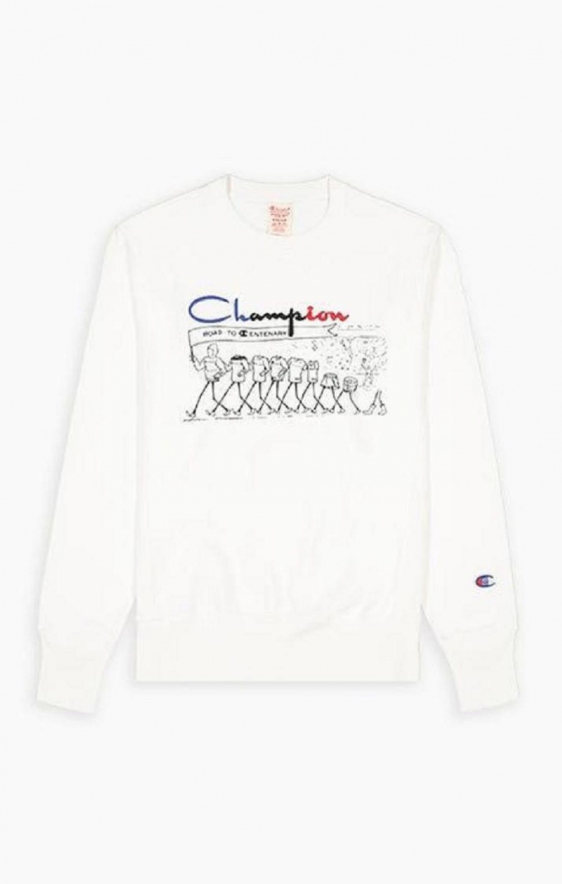 Pánské Mikiny Champion Archive Print Reverse Weave Sweatshirt Bílé | 7021-PFRHX