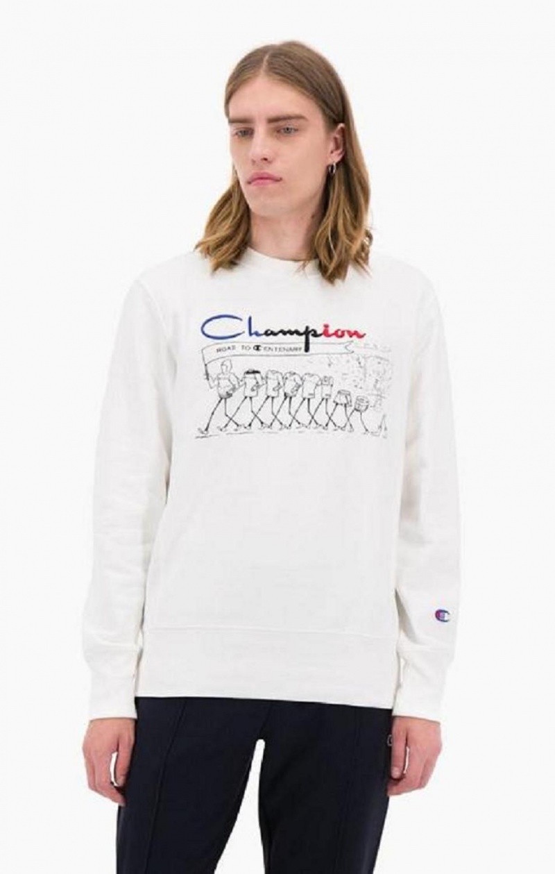 Pánské Mikiny Champion Archive Print Reverse Weave Sweatshirt Bílé | 7021-PFRHX