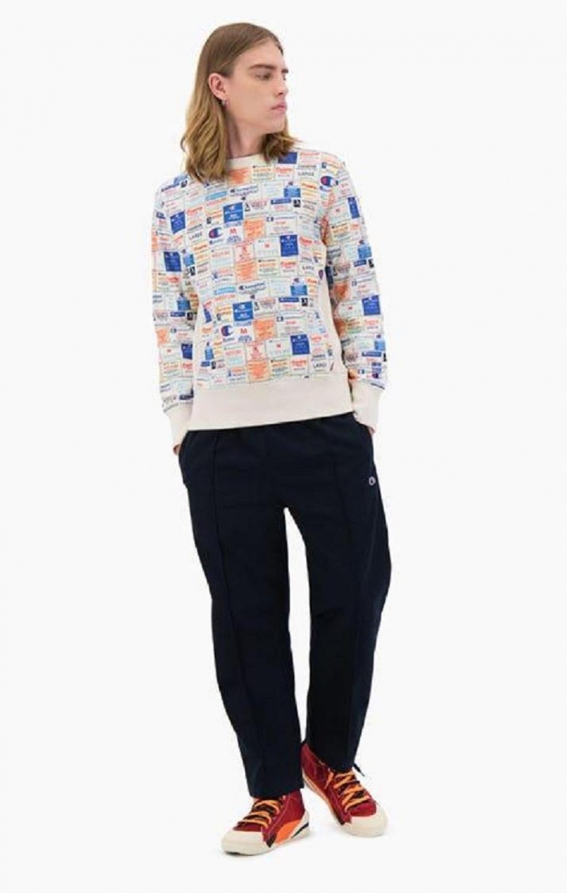 Pánské Mikiny Champion Archive Print Reverse Weave Sweatshirt Bílé | 6302-VMRKG