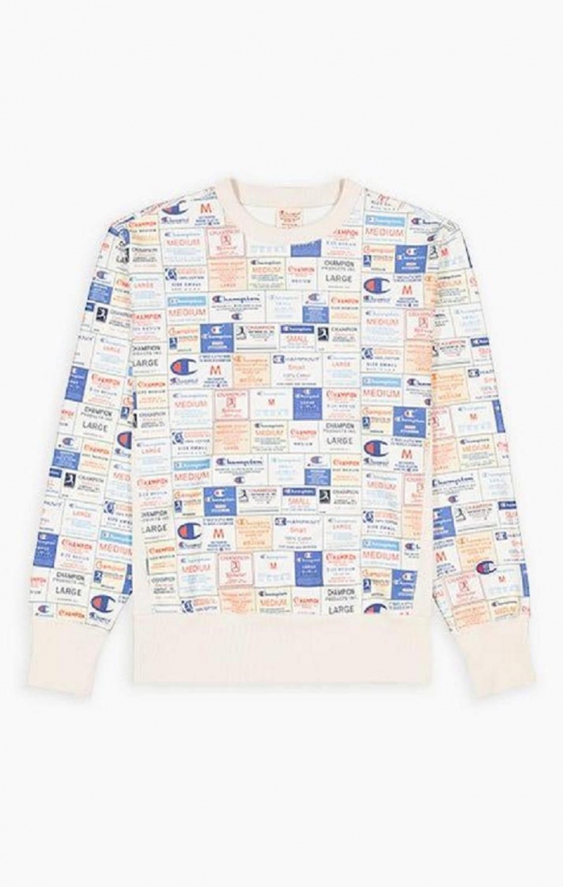 Pánské Mikiny Champion Archive Print Reverse Weave Sweatshirt Bílé | 6302-VMRKG