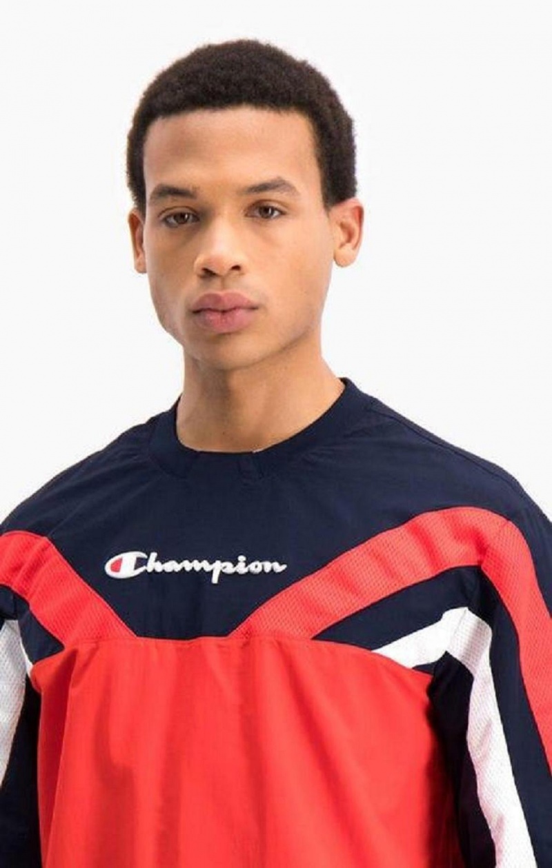 Pánské Mikiny Champion Colour Block And Stripe Track Sweatshirt Červené | 7152-VXRCN