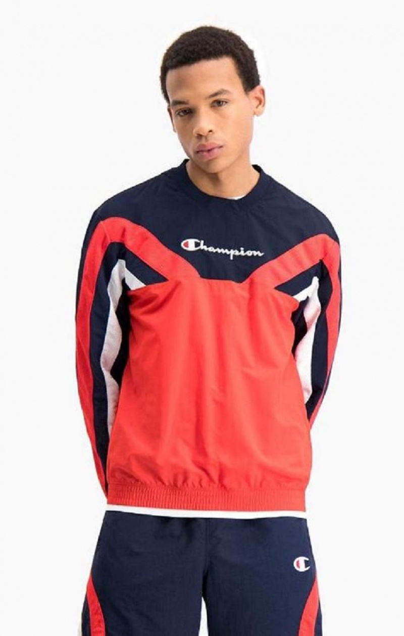 Pánské Mikiny Champion Colour Block And Stripe Track Sweatshirt Červené | 7152-VXRCN