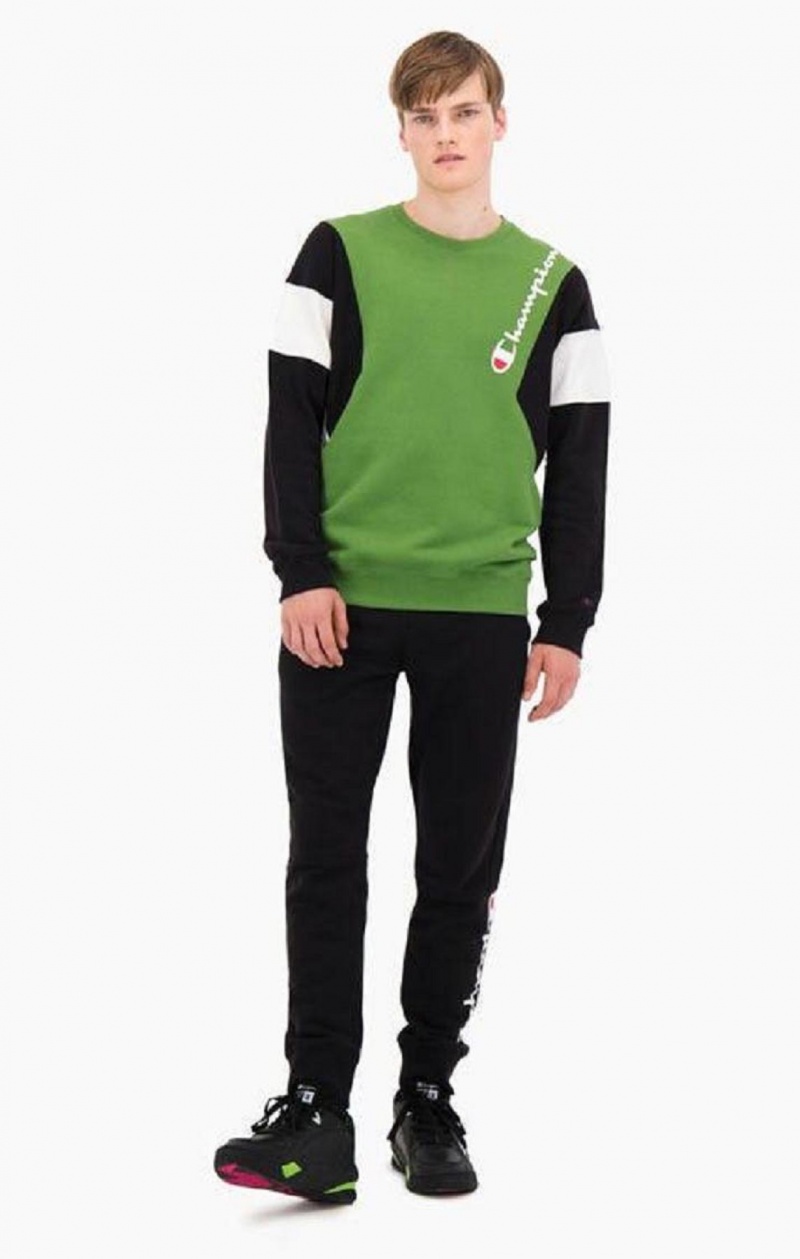 Pánské Mikiny Champion Colour Block Bavlněné Terry Sweatshirt Zelene | 4890-RSVUW