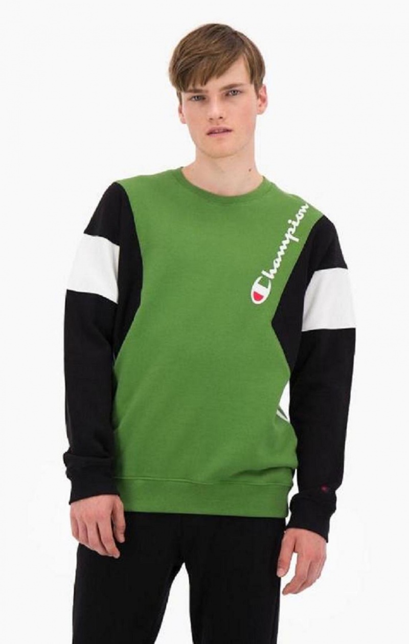 Pánské Mikiny Champion Colour Block Bavlněné Terry Sweatshirt Zelene | 4890-RSVUW